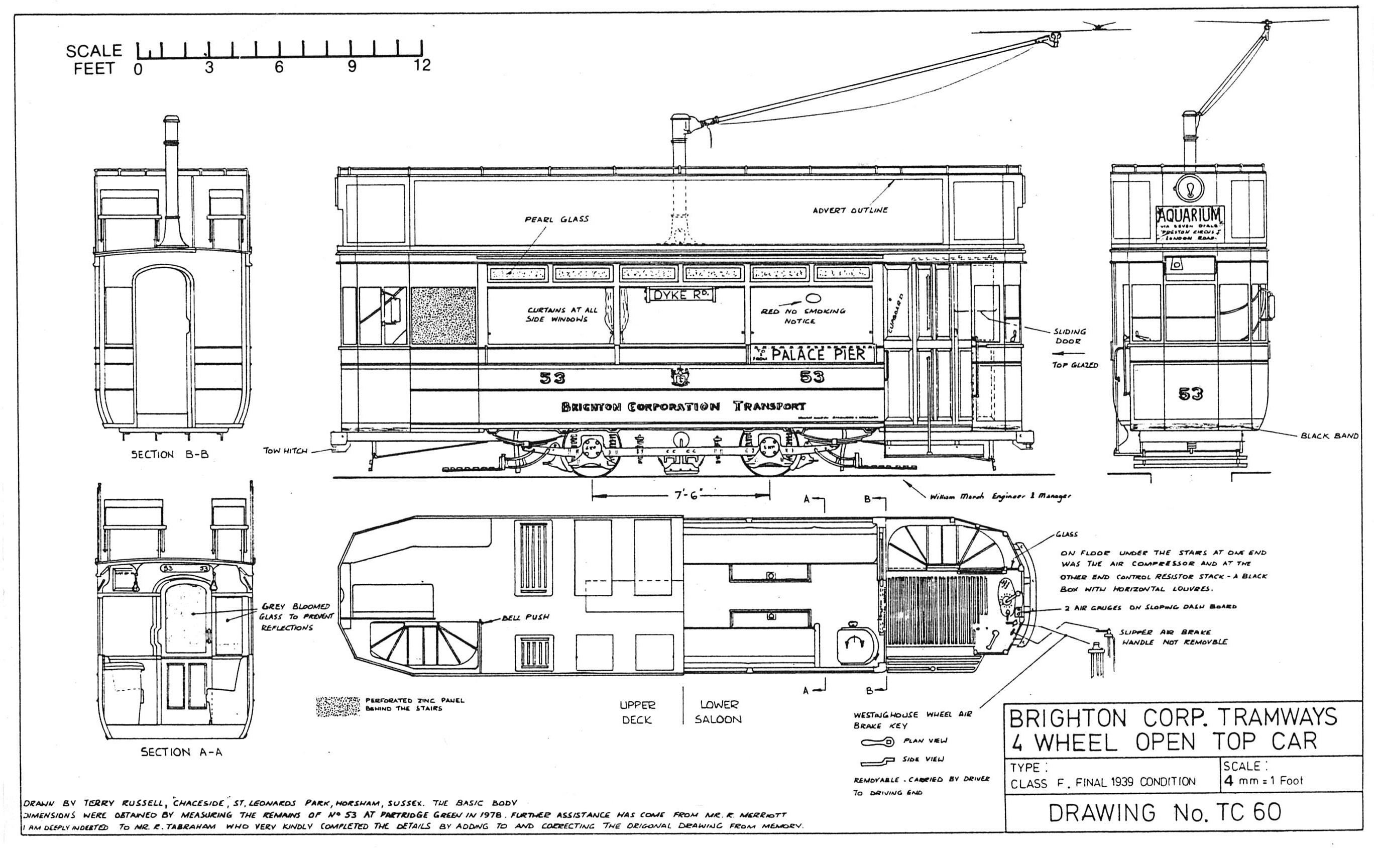 Technical drawing of a Brighton tram